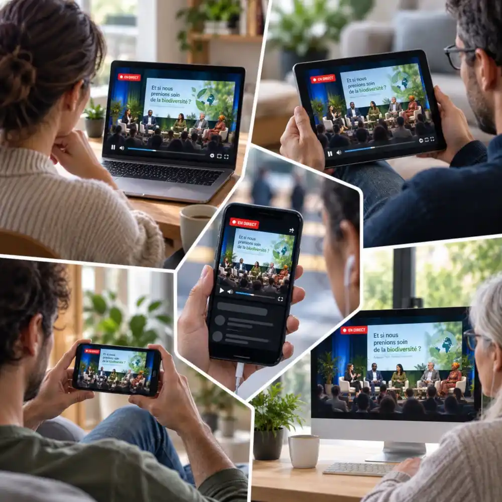 Public suivant un même événement en direct sur ordinateur, tablette et smartphone