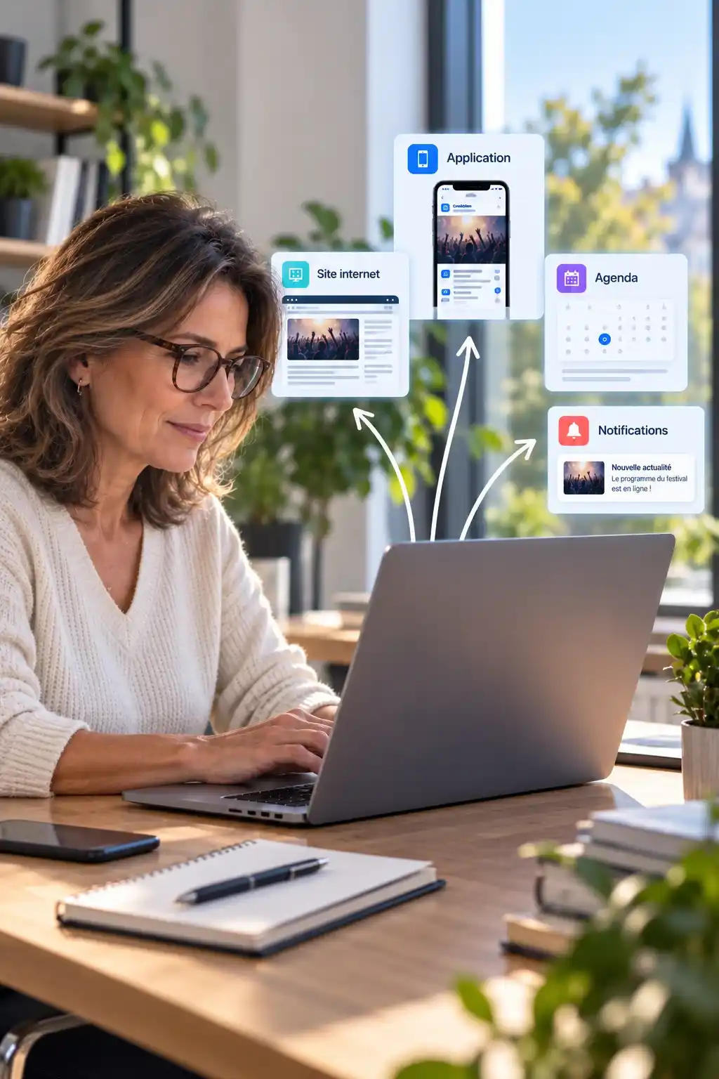 Diffusion d'une information vers un site internet, une application, un agenda et des notifications